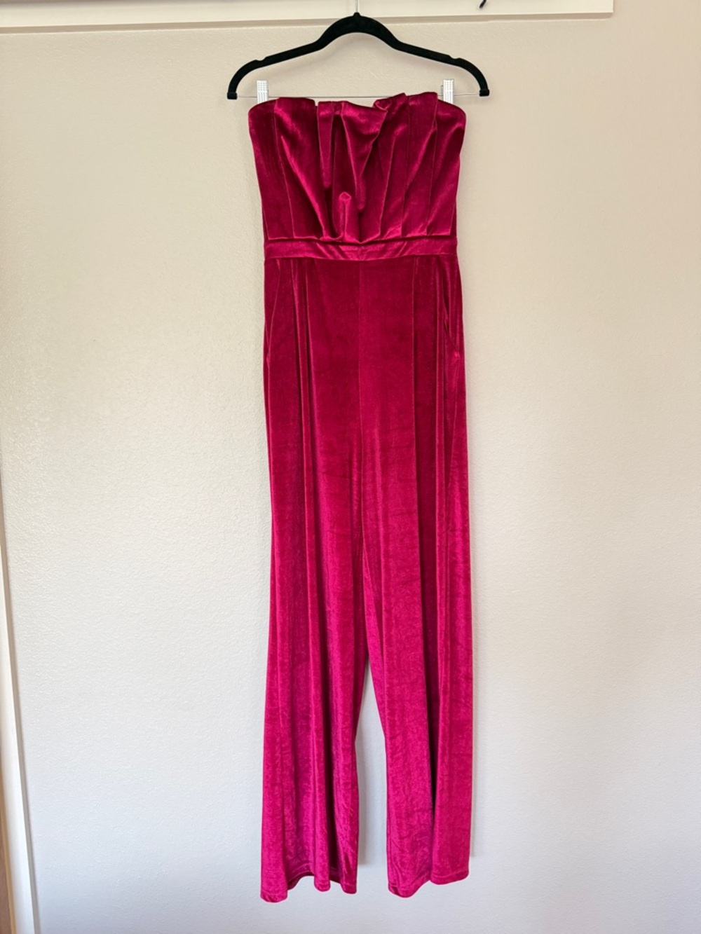 Strapless Velvet Jumpsuit in Deep Fuchsia
